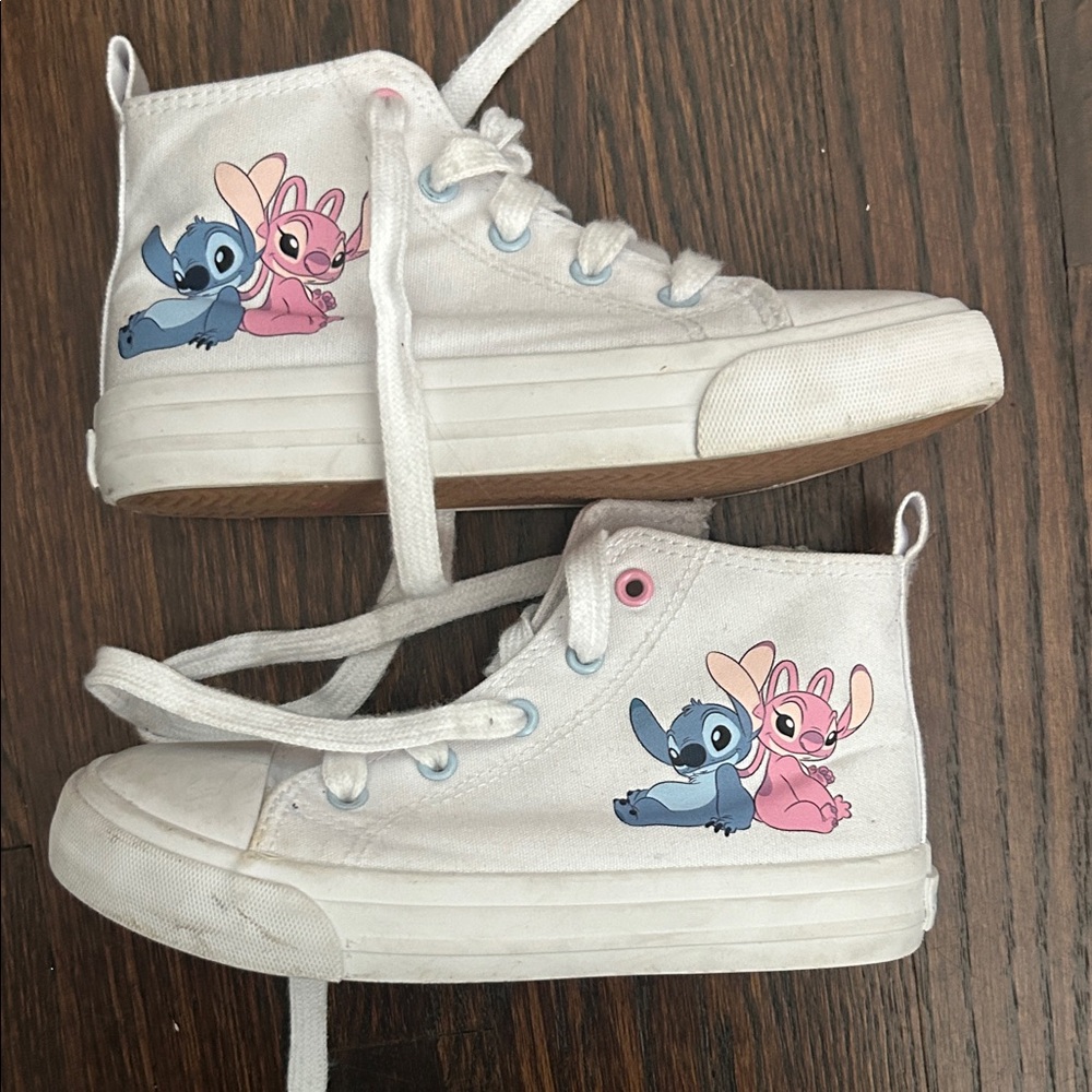 Disney White High-Top Sneakers with Blue and Pink Stitch Character